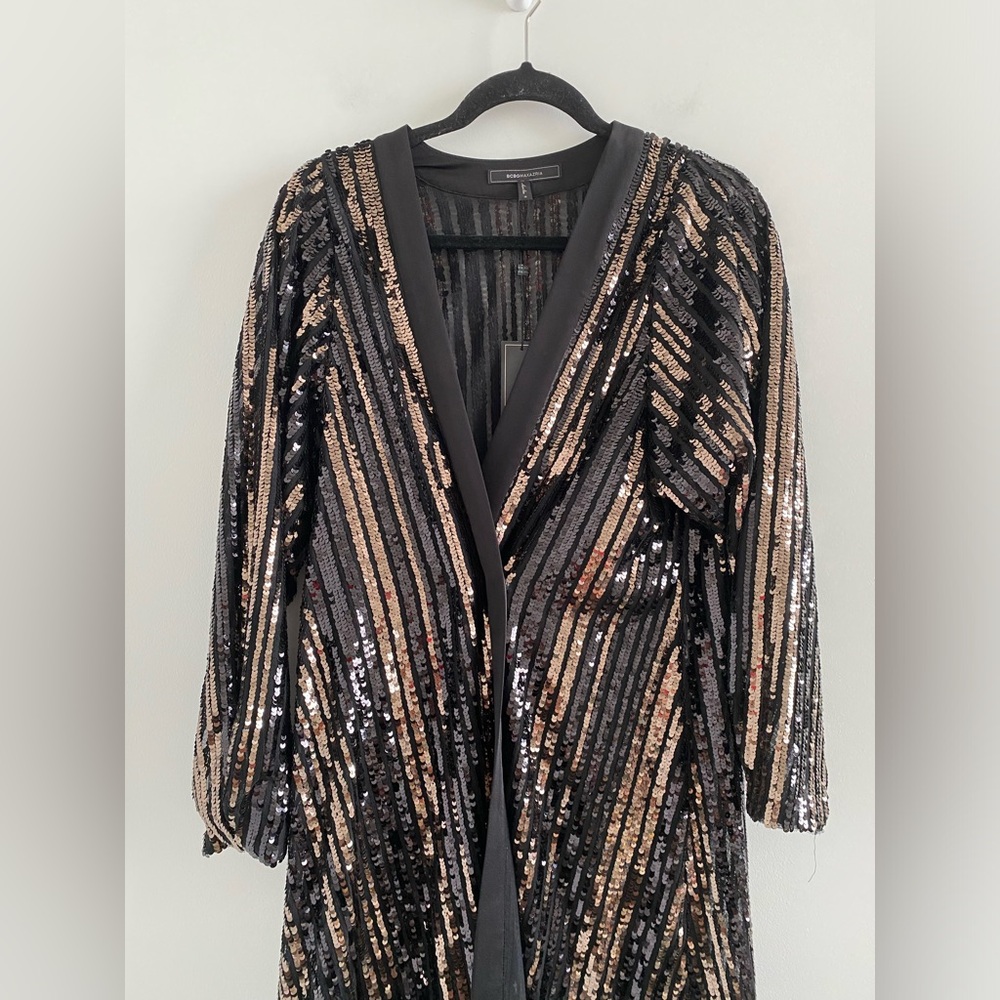 BCBGMaxAzria Black & Gold Sequin Wrap Dress Size Small New With Tag - Picture 3 of 12